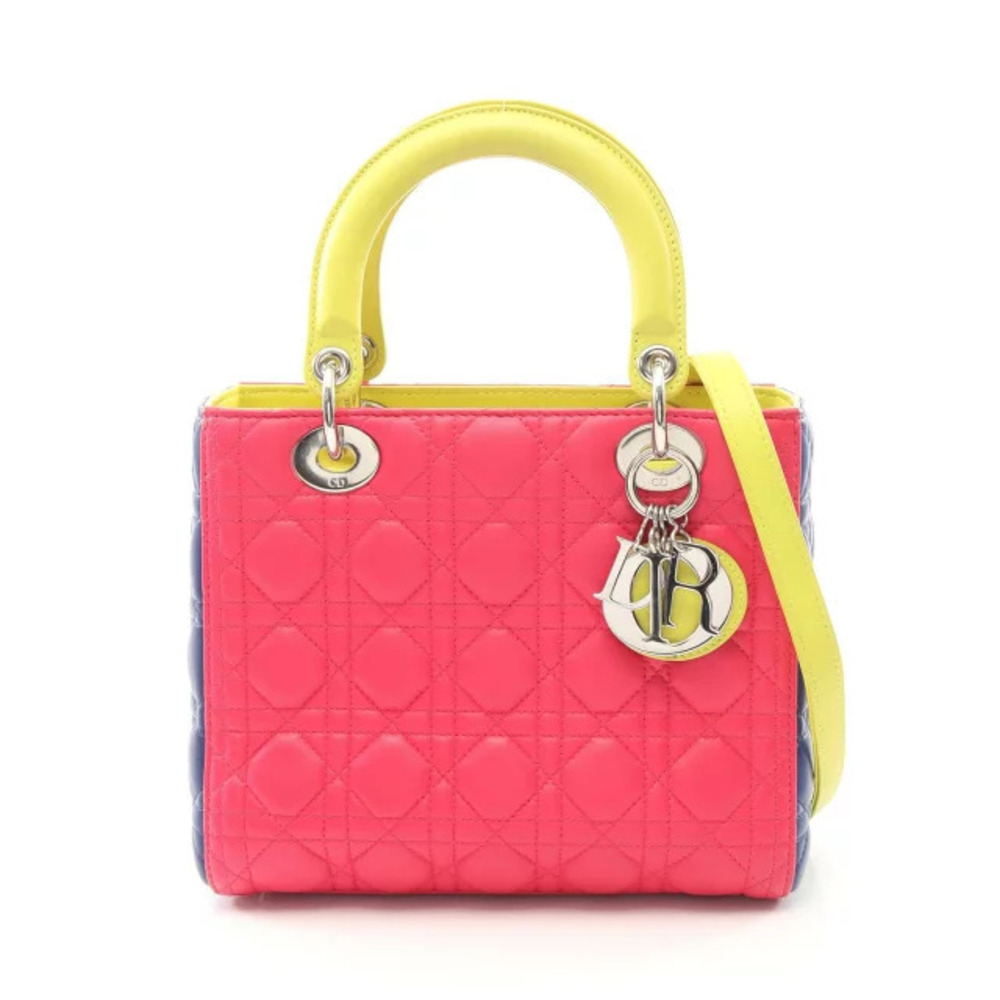 Dior LADY Cannage Handbag Leather Bag Pink Green Blue